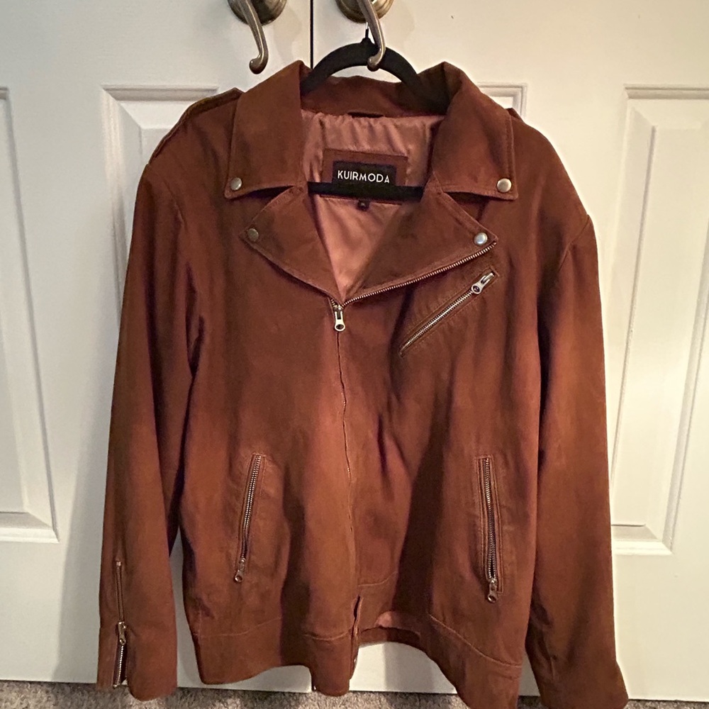 Moda Brown Performance Moto Jacket with Asymmetrical Zipper